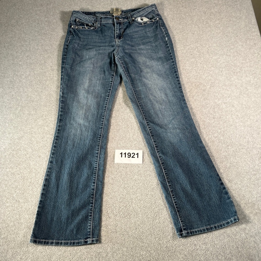 Earl Jeans Women 10 Blue Denim Cotton Rhinestone Embellished Comfort Bootcut Leg